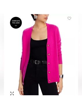100% CASHMERE Bloomingdale's Bright Pink Button‑Front Cardigan- size S- NWT